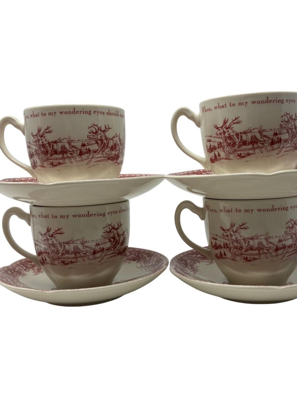 Noble Excellence 'Twas The Night Before Christmas Set of 4 Flat Cups & Saucers